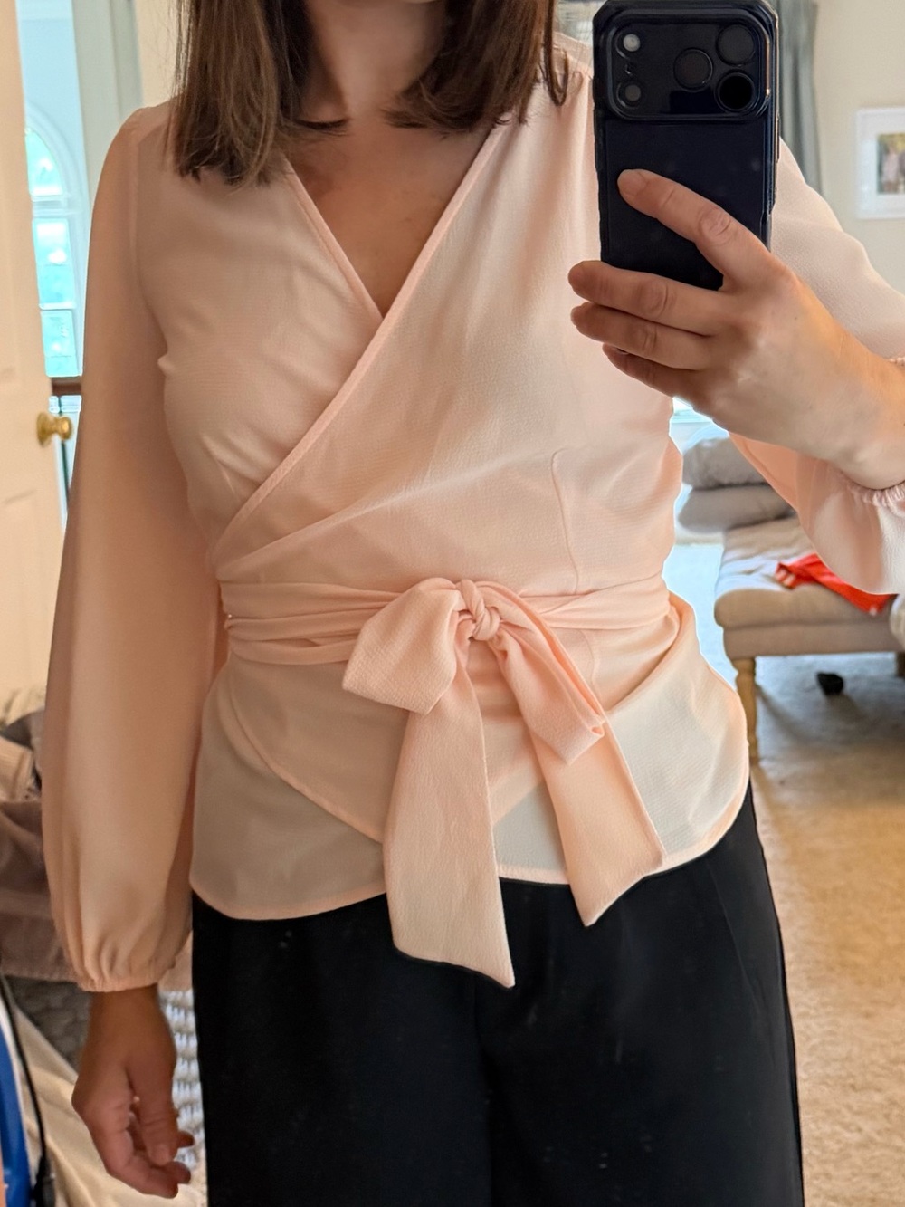 Nordstrom Soft Peach Wrap Tie Blouse